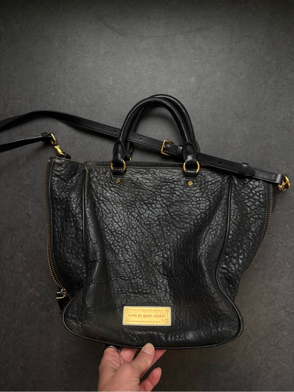 Marc by Marc Jacobs Black Leather Tote with Gold Hardware - Picture 1 of 6